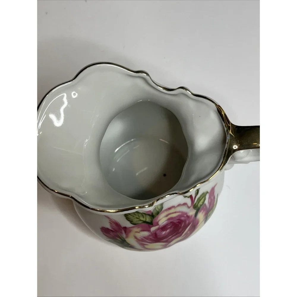 Vintage Fine Porcelain Pitcher/Vase With Pink & Yellow Rose Made In Japan
